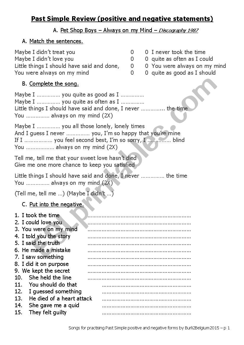 Past Simple positive and negative forms