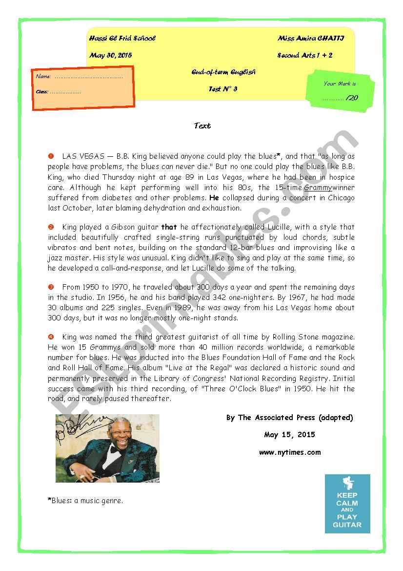 End-of-term English Test N 3 (Second Arts)