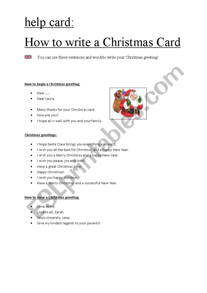 How to write a Christmas Card worksheet