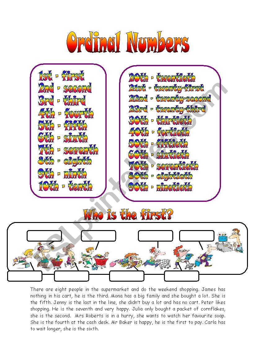 Ordinal Numbers worksheet