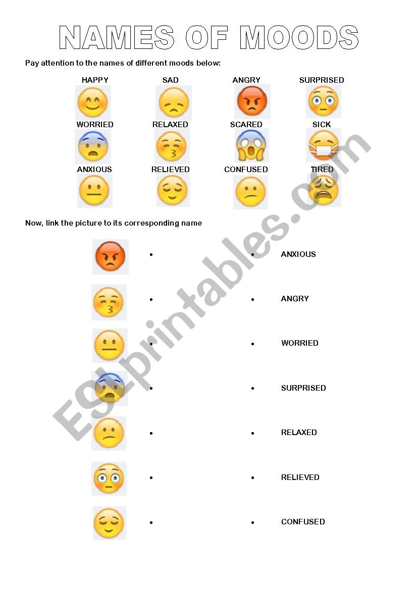 NAMES OF WHATSAPP MOODS worksheet