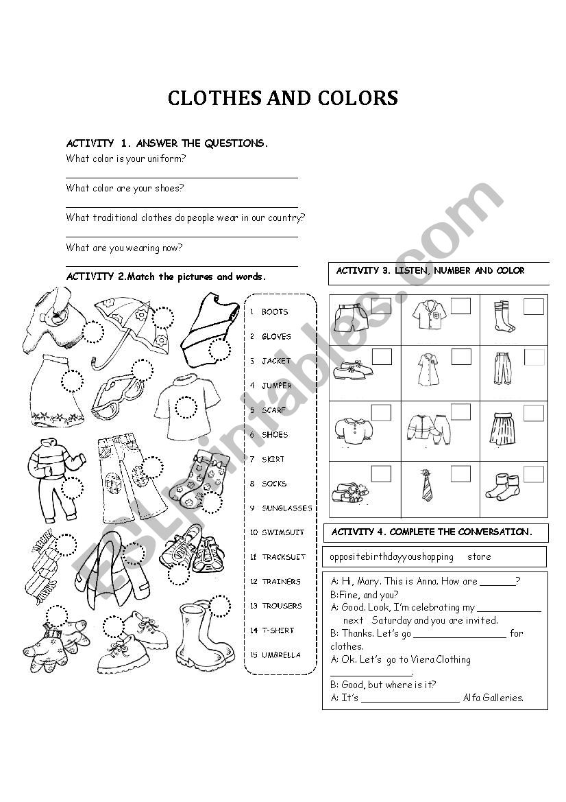 clothes and colors worksheet