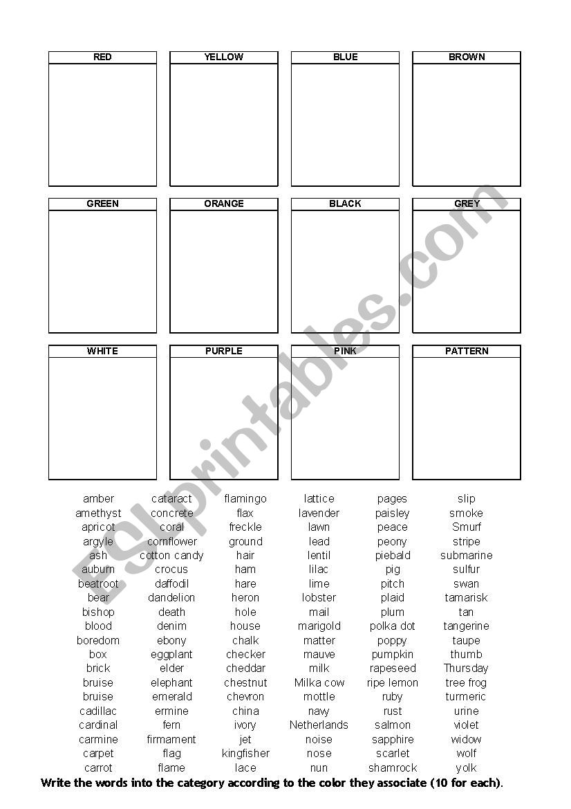 Colors - association worksheet