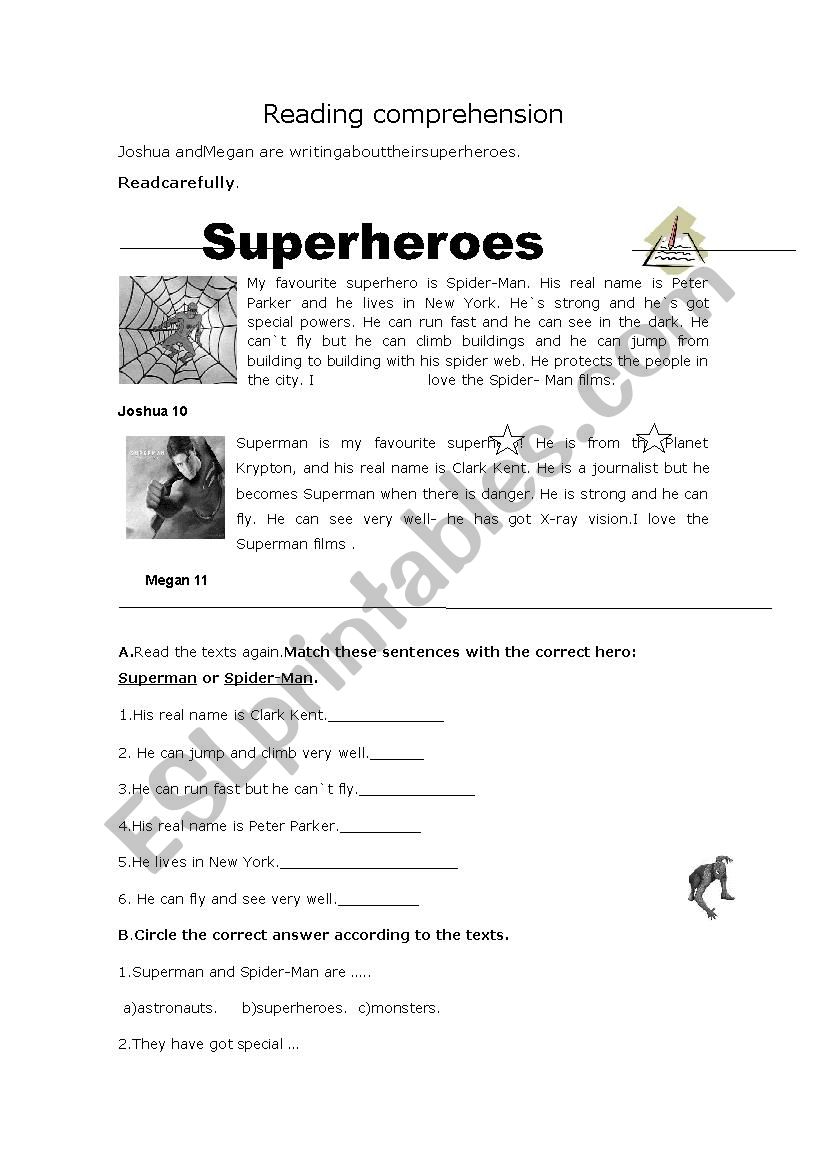superheroes worksheet