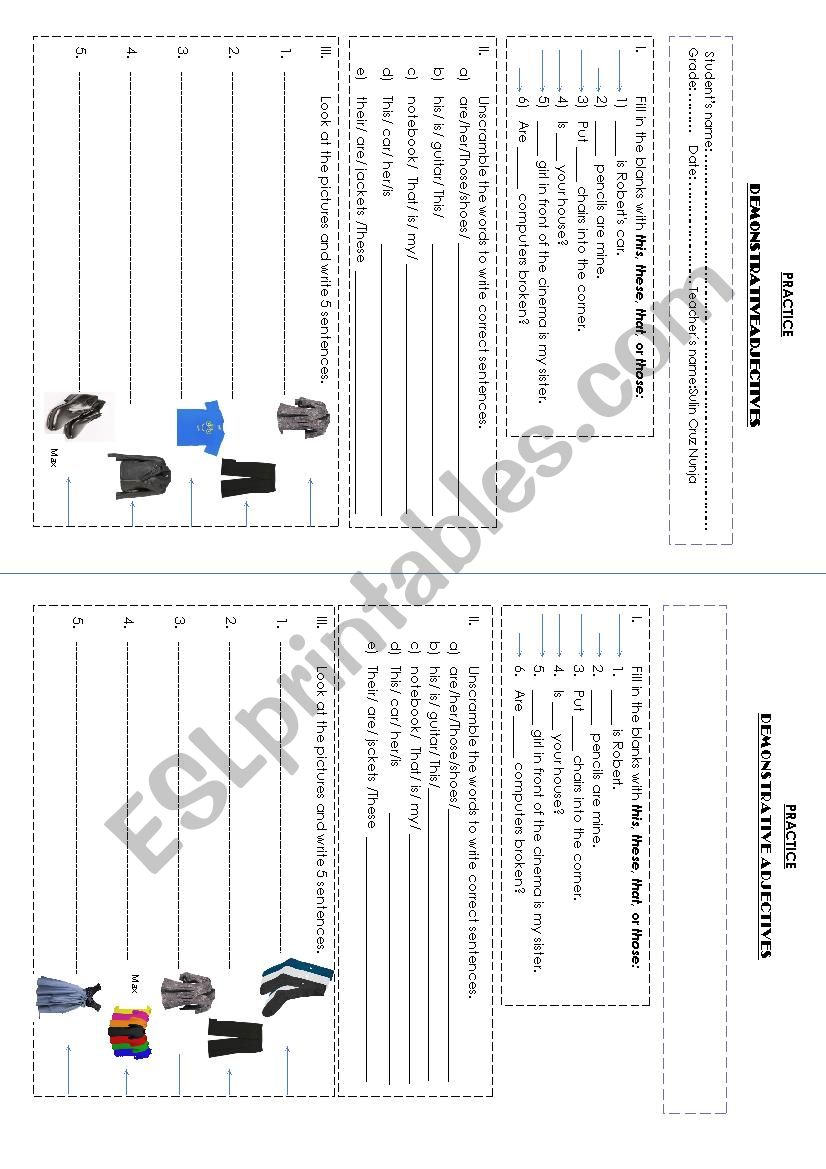 demonstrative adjectives worksheet