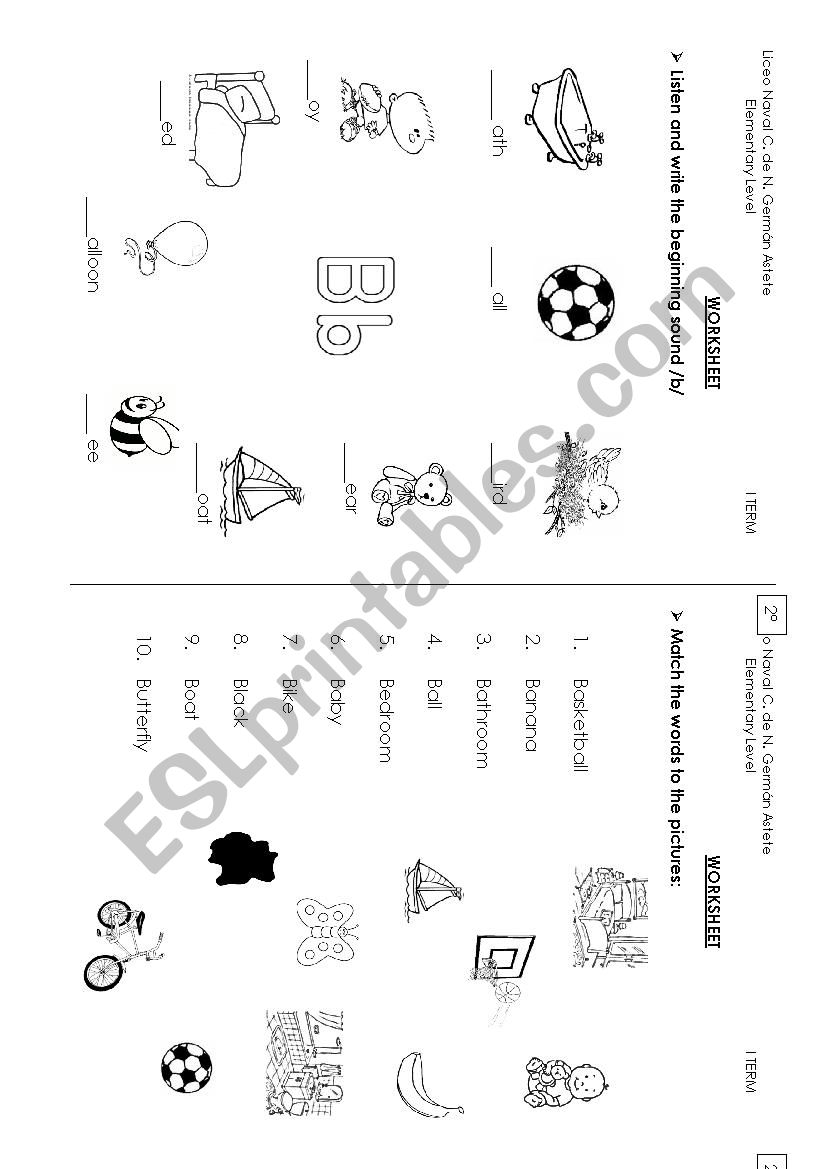 phonics - b sound worksheet