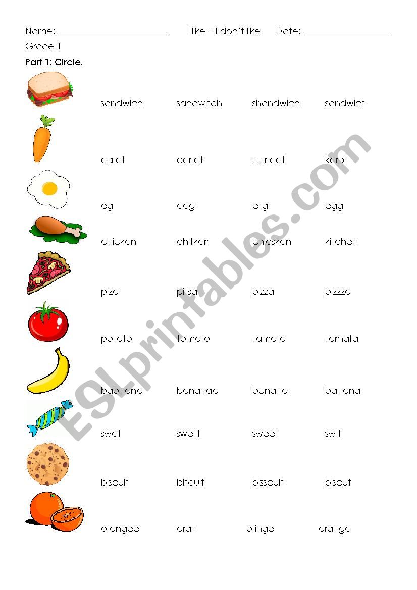 Food - Like/ don´t like - editable