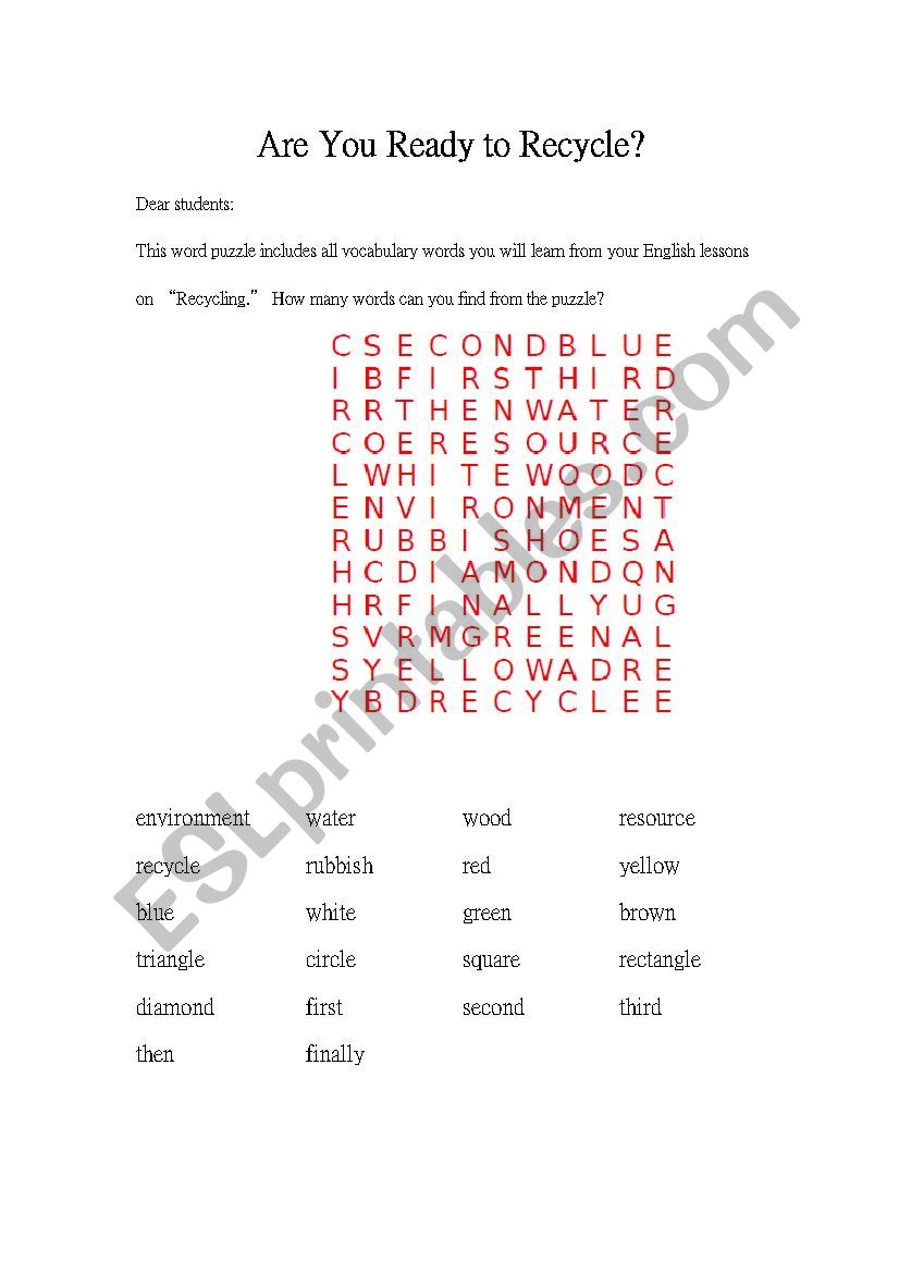 Recycling-Crossword Game with Answers