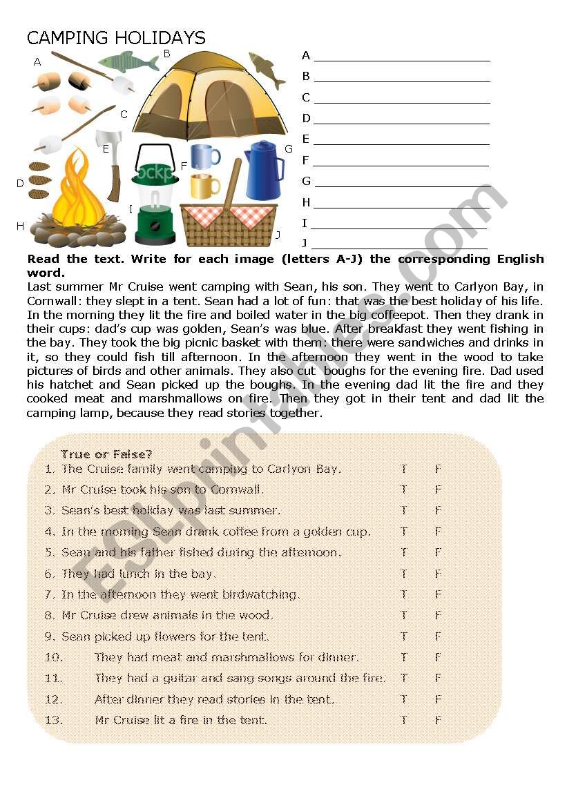 Camping Holidays worksheet