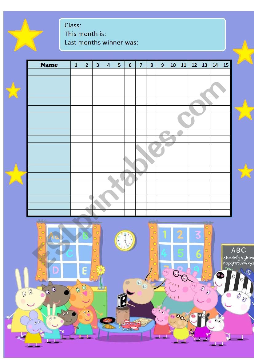 Class Behaviour chart worksheet