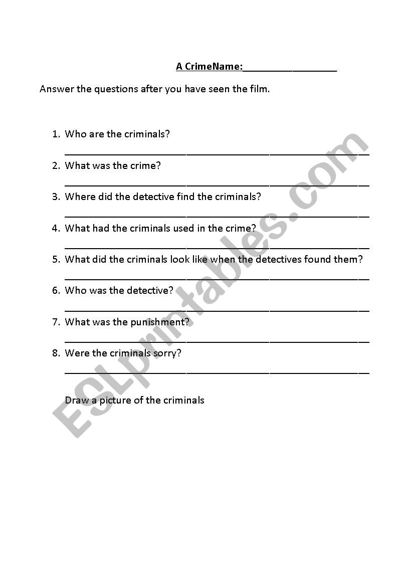 Crime scene worksheet