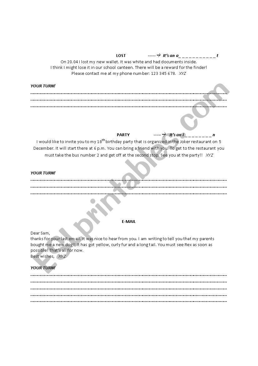 Short writing forms example and exercise