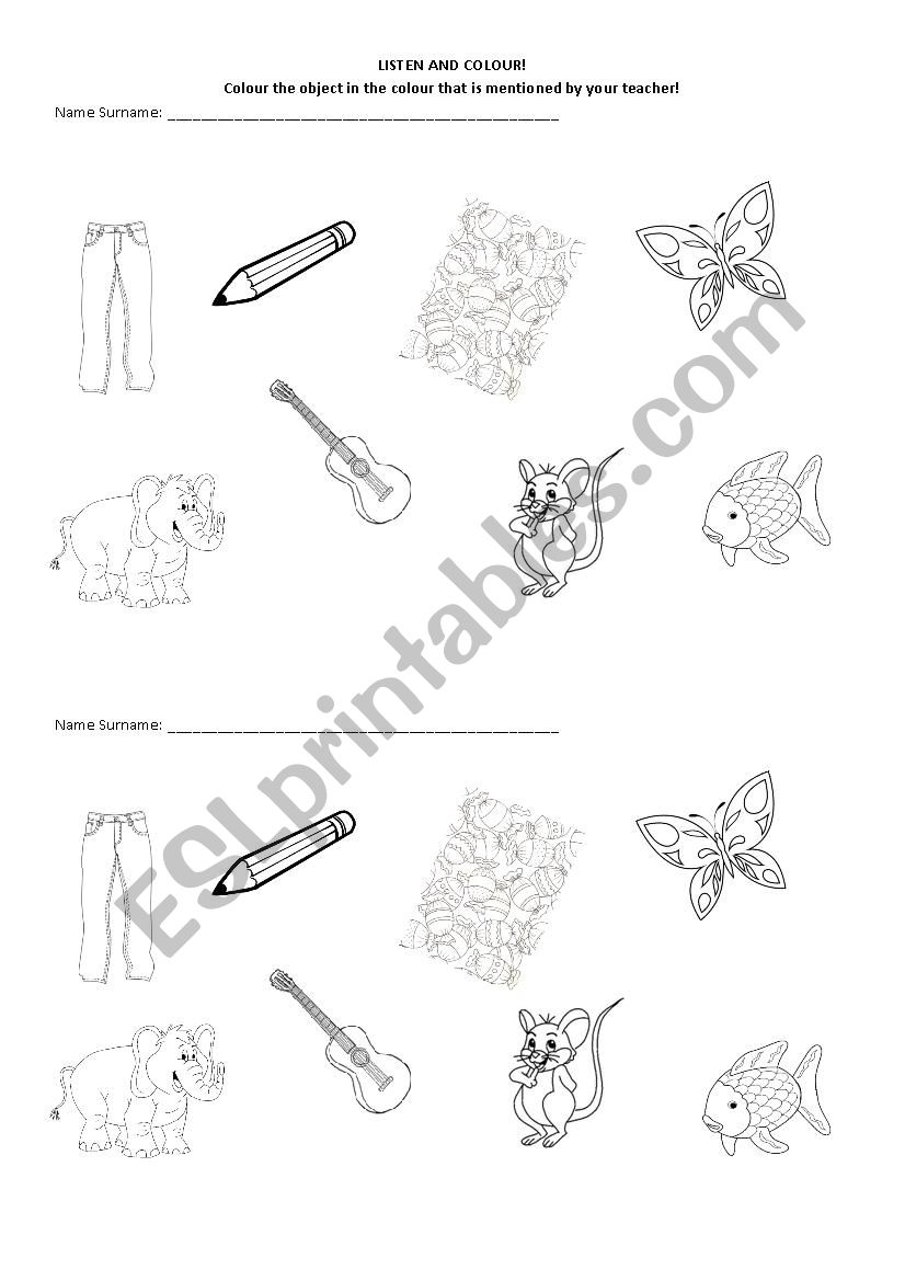 Colours worksheet