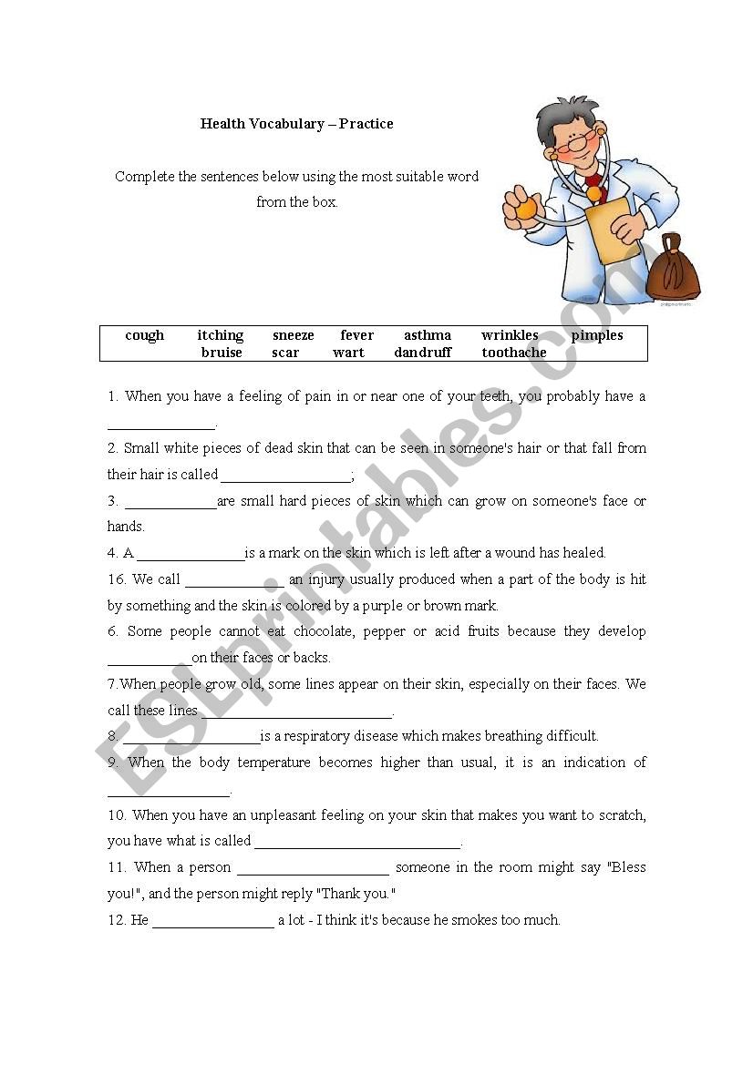 Health problems vocabulary exercise