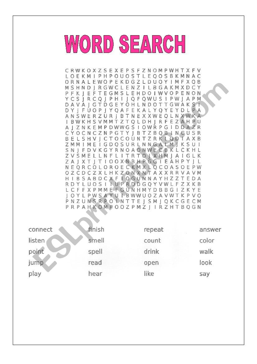 Word Search about verbs worksheet