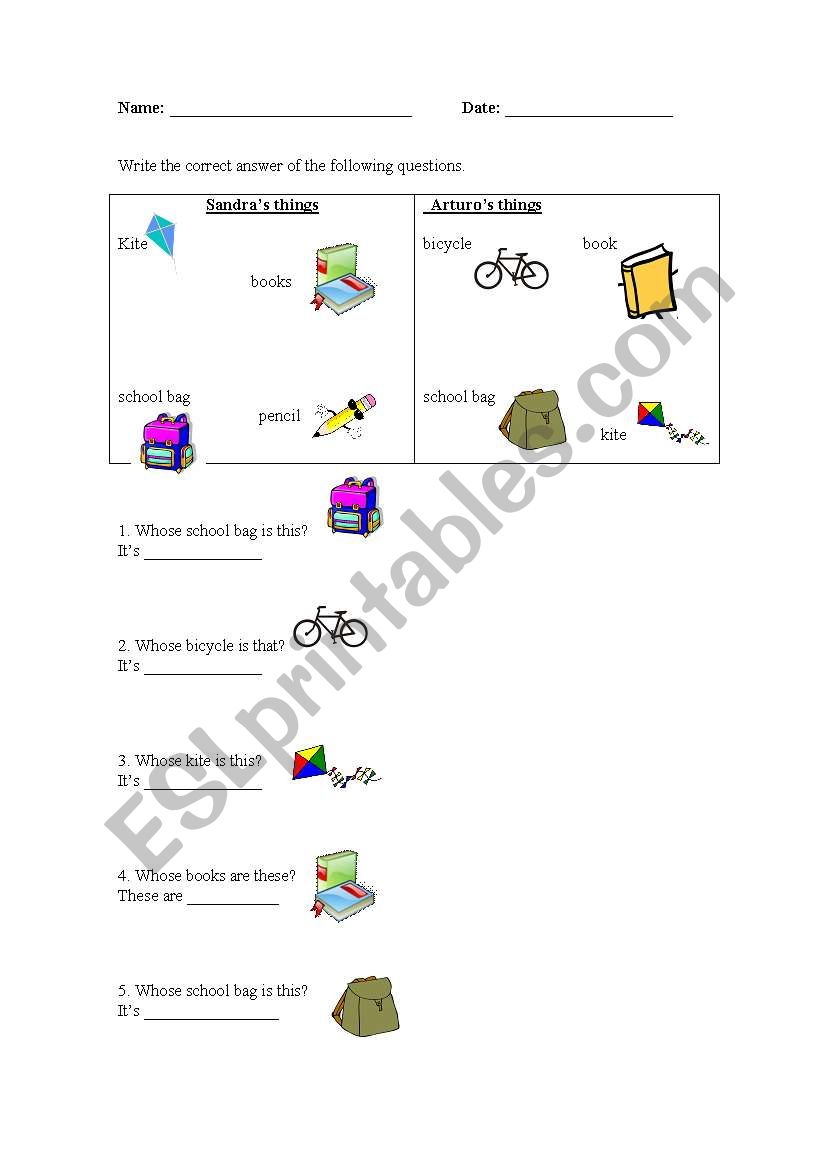 Possessives worksheet