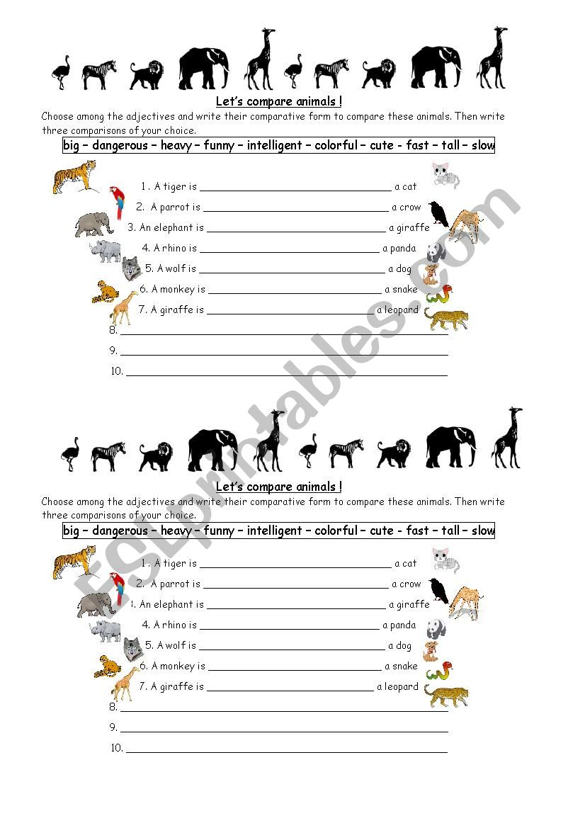 Comparing animals worksheet