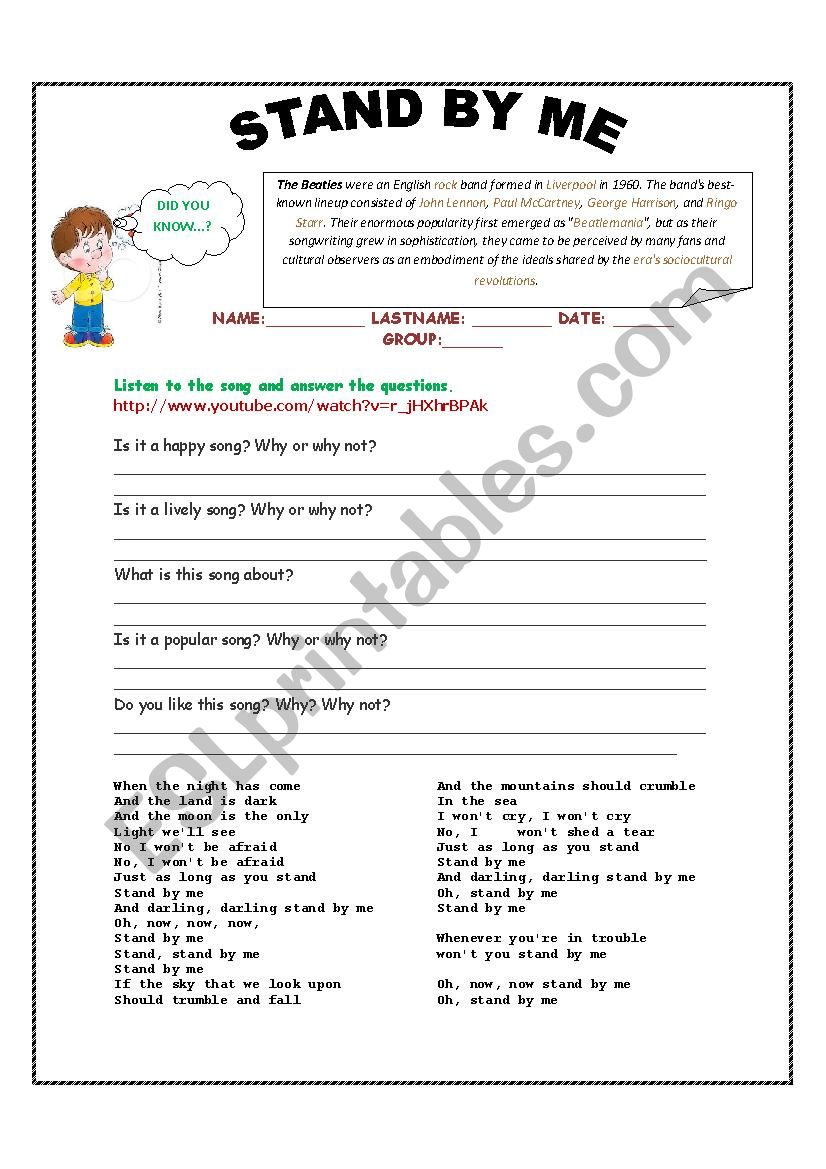 Song - Stand by me  worksheet