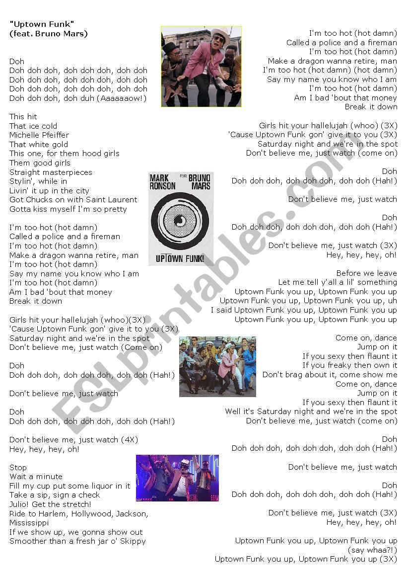 UPTOWN FUNK SONG worksheet