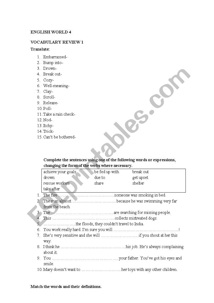 english-world-4-vocabulary-revision-esl-worksheet-by-maenab