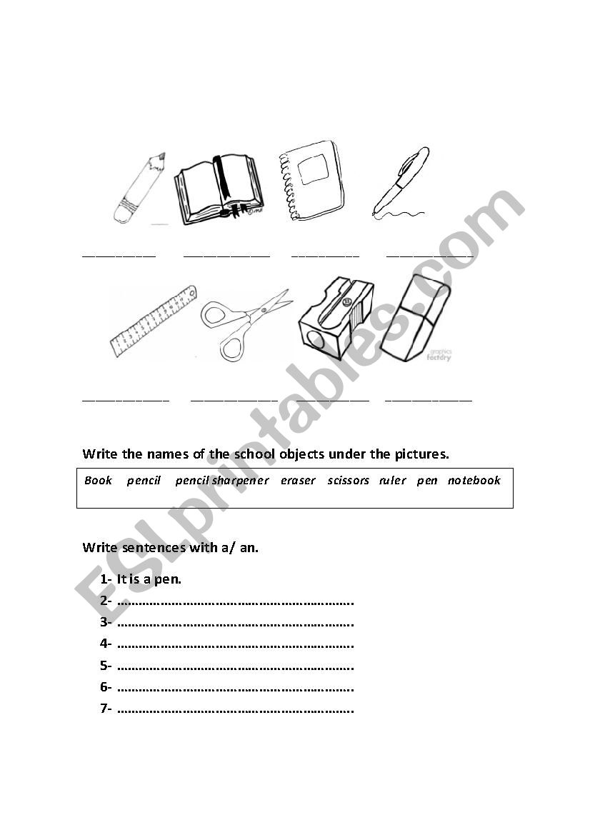 School objects and articles a/an