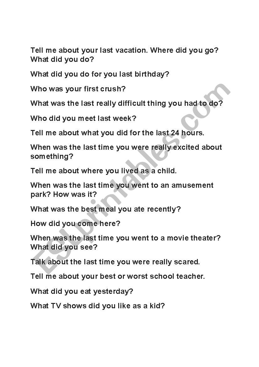 Tell me about... worksheet