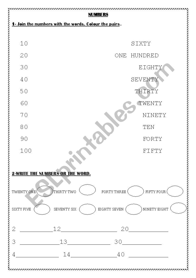 NUMBERS 1-100 worksheet