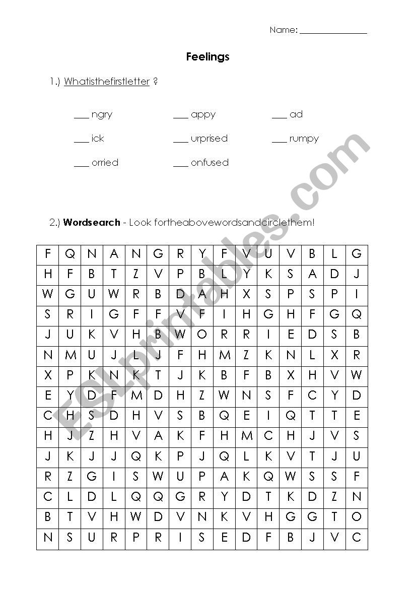 Feelings - Word search worksheet