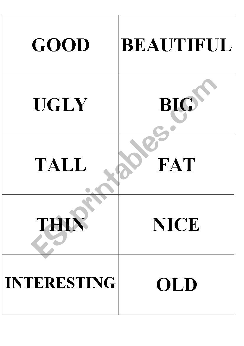 Adjectives flashcards worksheet