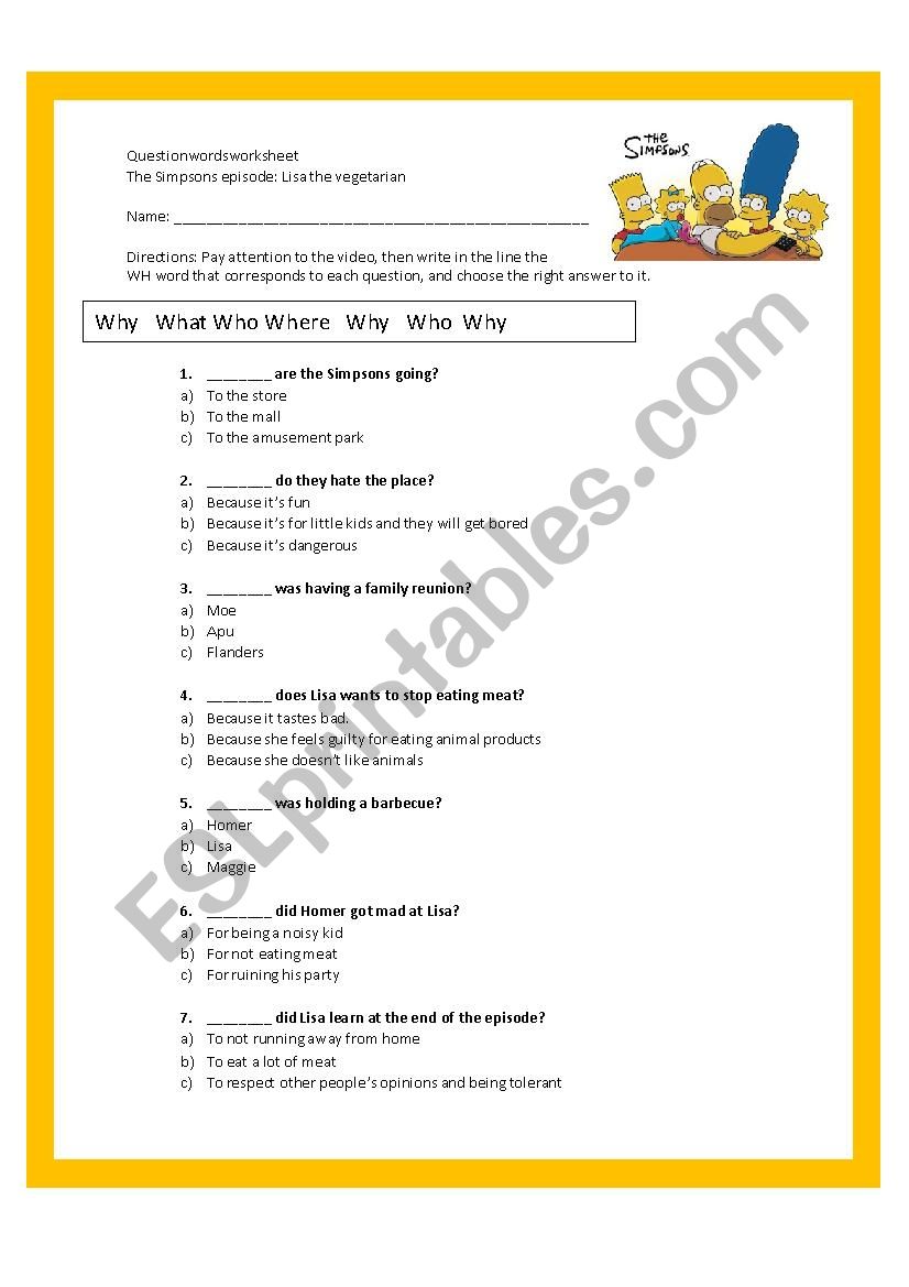 The Simpsons worksheet  worksheet