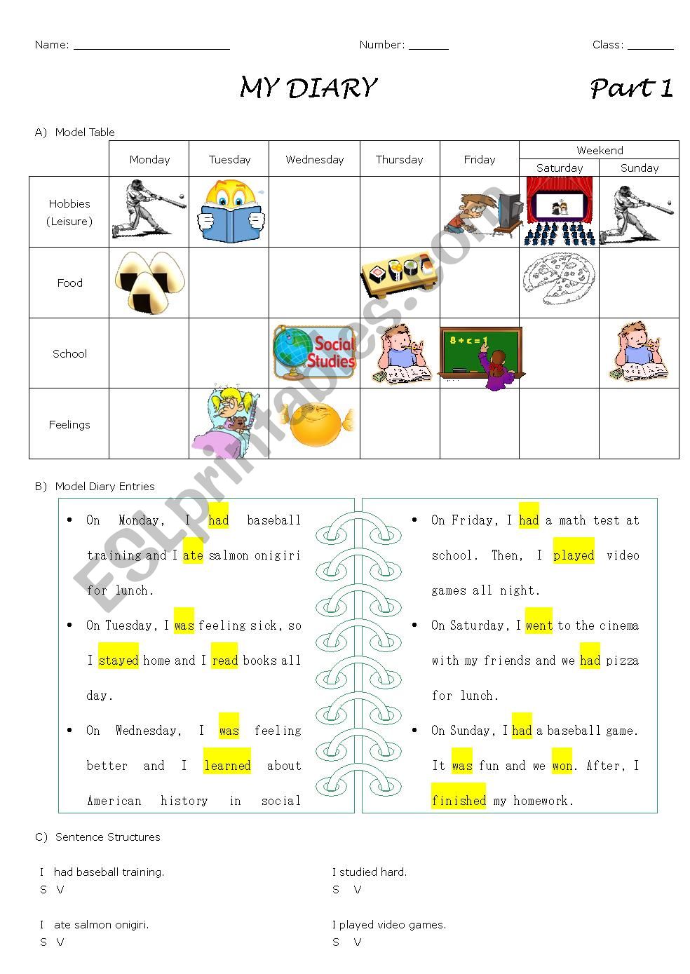 Writing a Diary worksheet