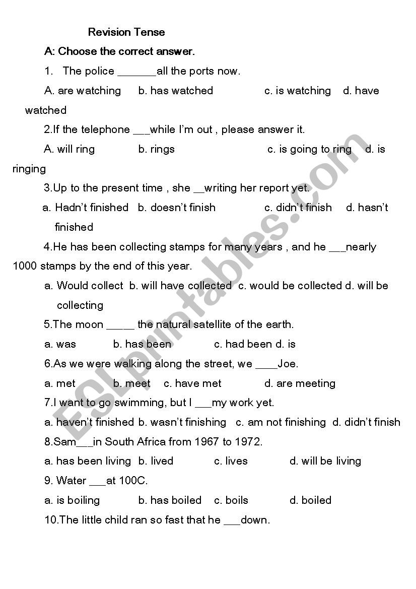 Tense worksheet