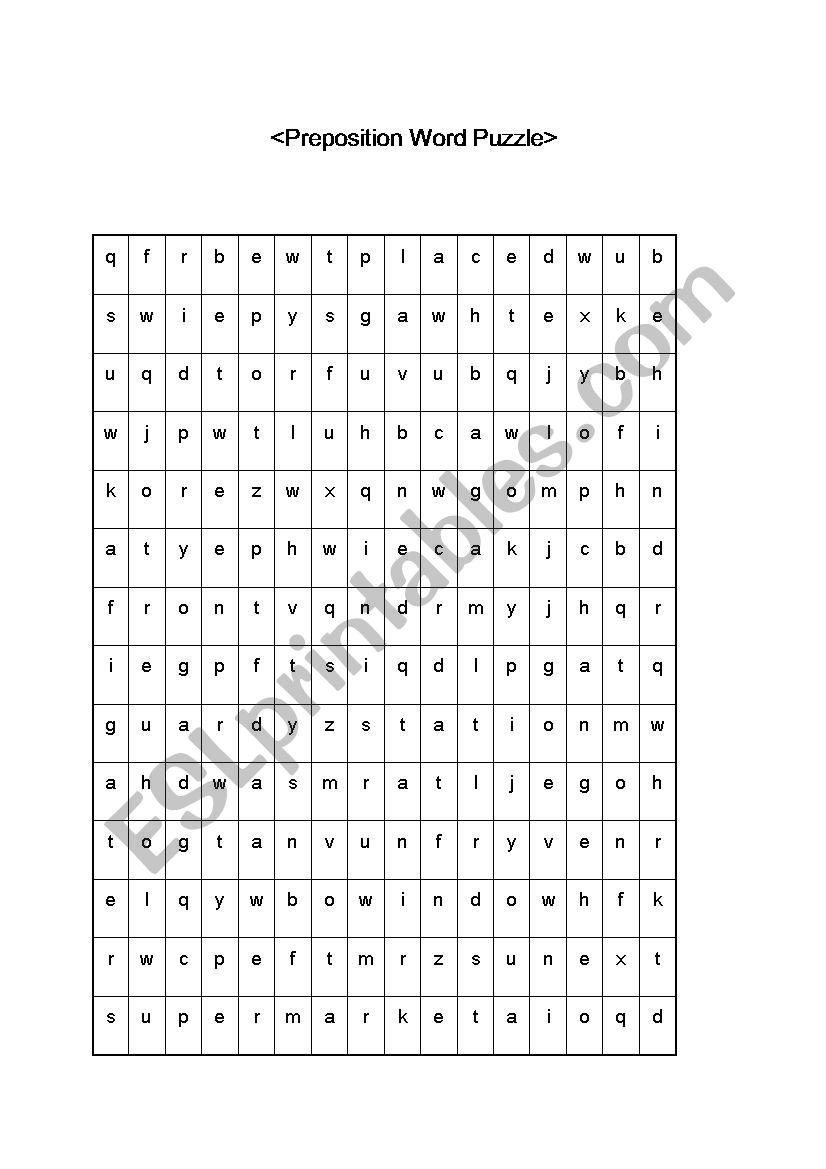 Preposition word puzzel worksheet