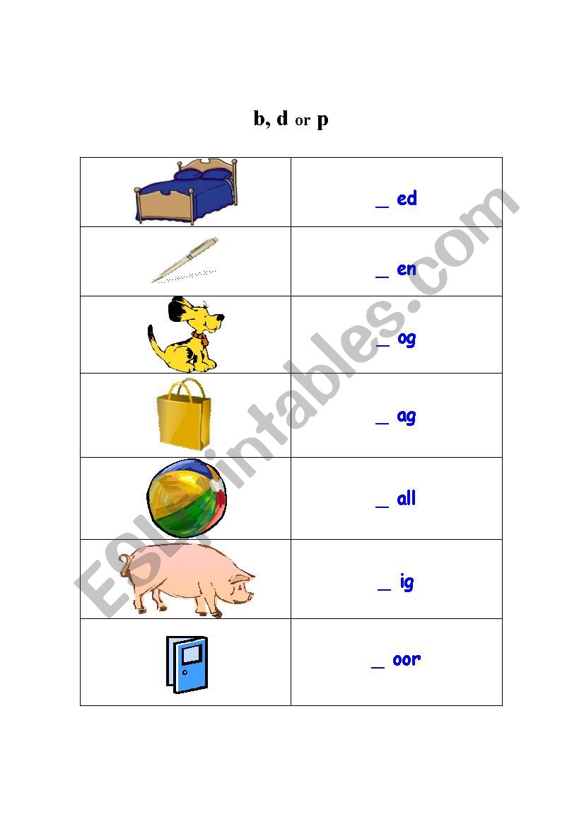  Letter B , D and P worksheet