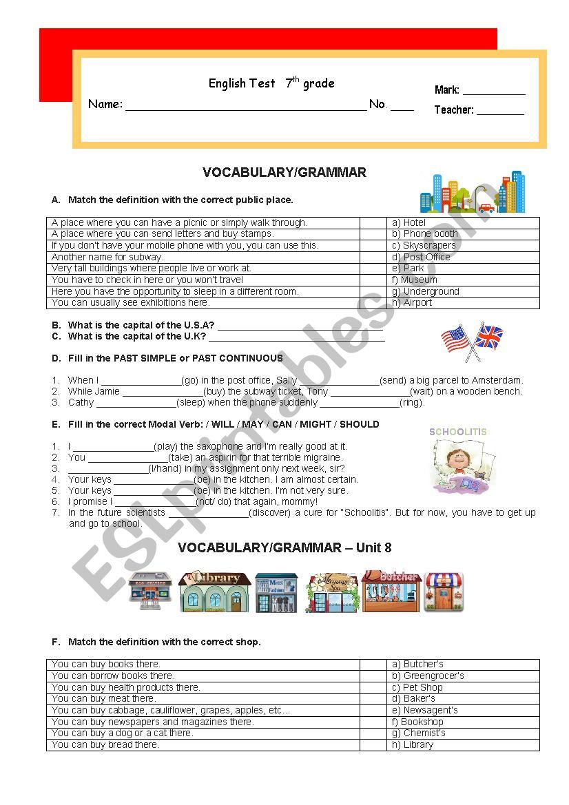 Test - Vocabulary and grammar worksheet