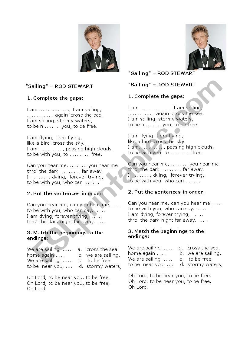 Sailing by Rod Stewart worksheet