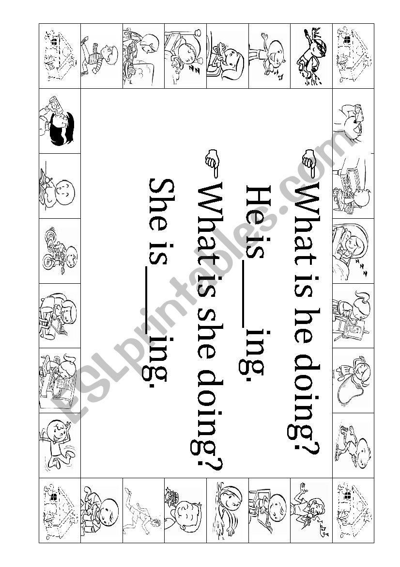 Whats he doing? board game worksheet