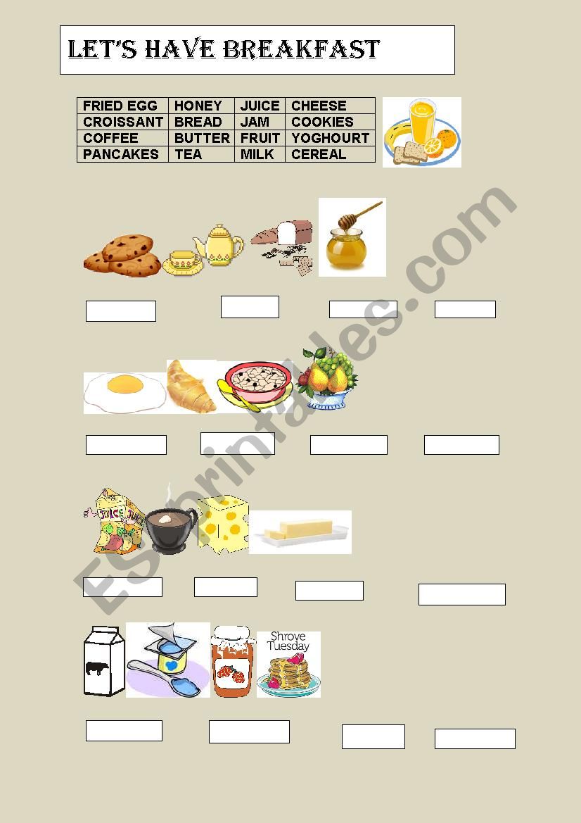 LETS HAVE BREAKFAST! worksheet