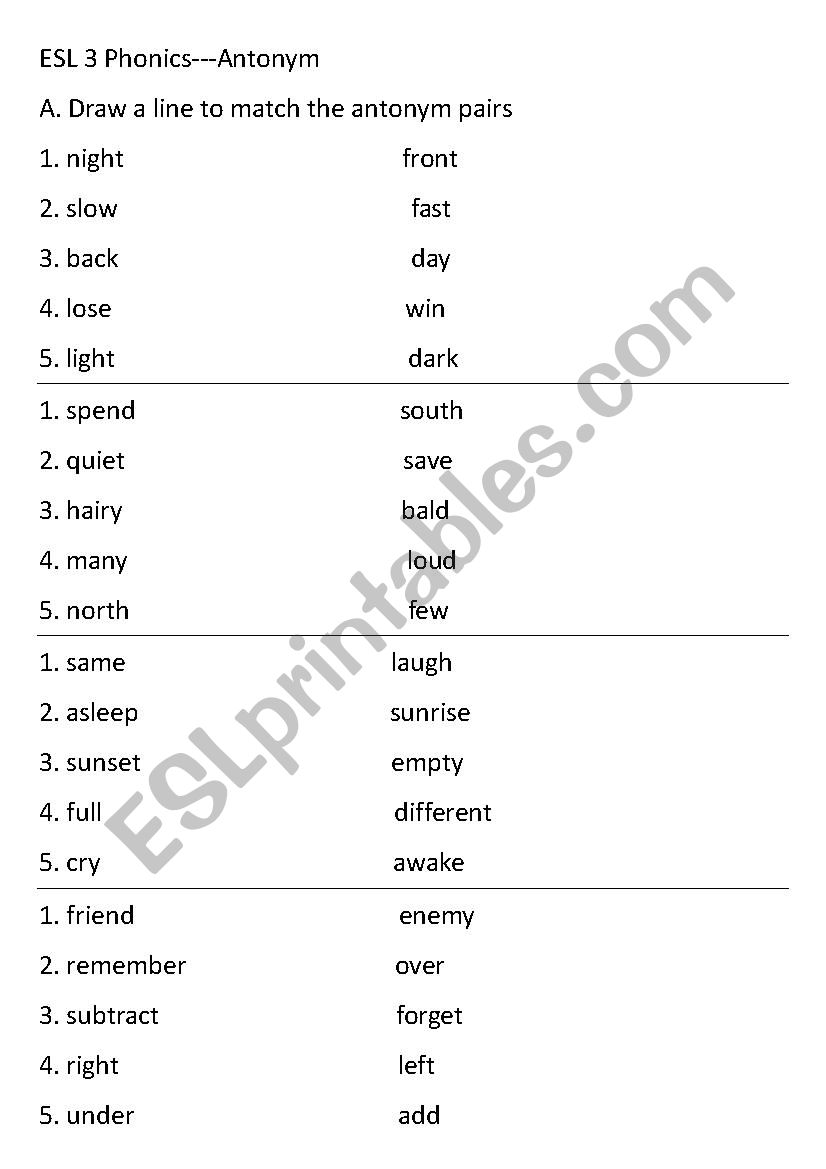 Antonym worksheet