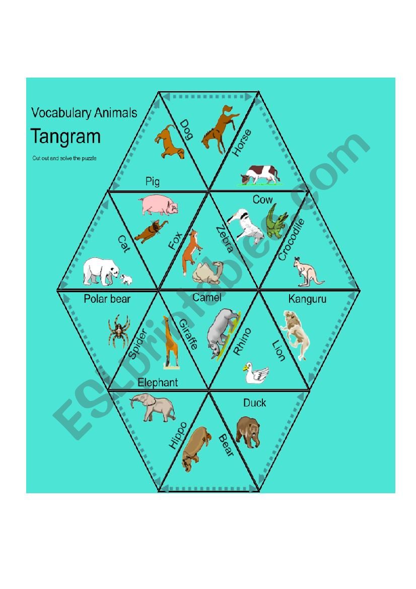 Puzzle tangram Animals worksheet