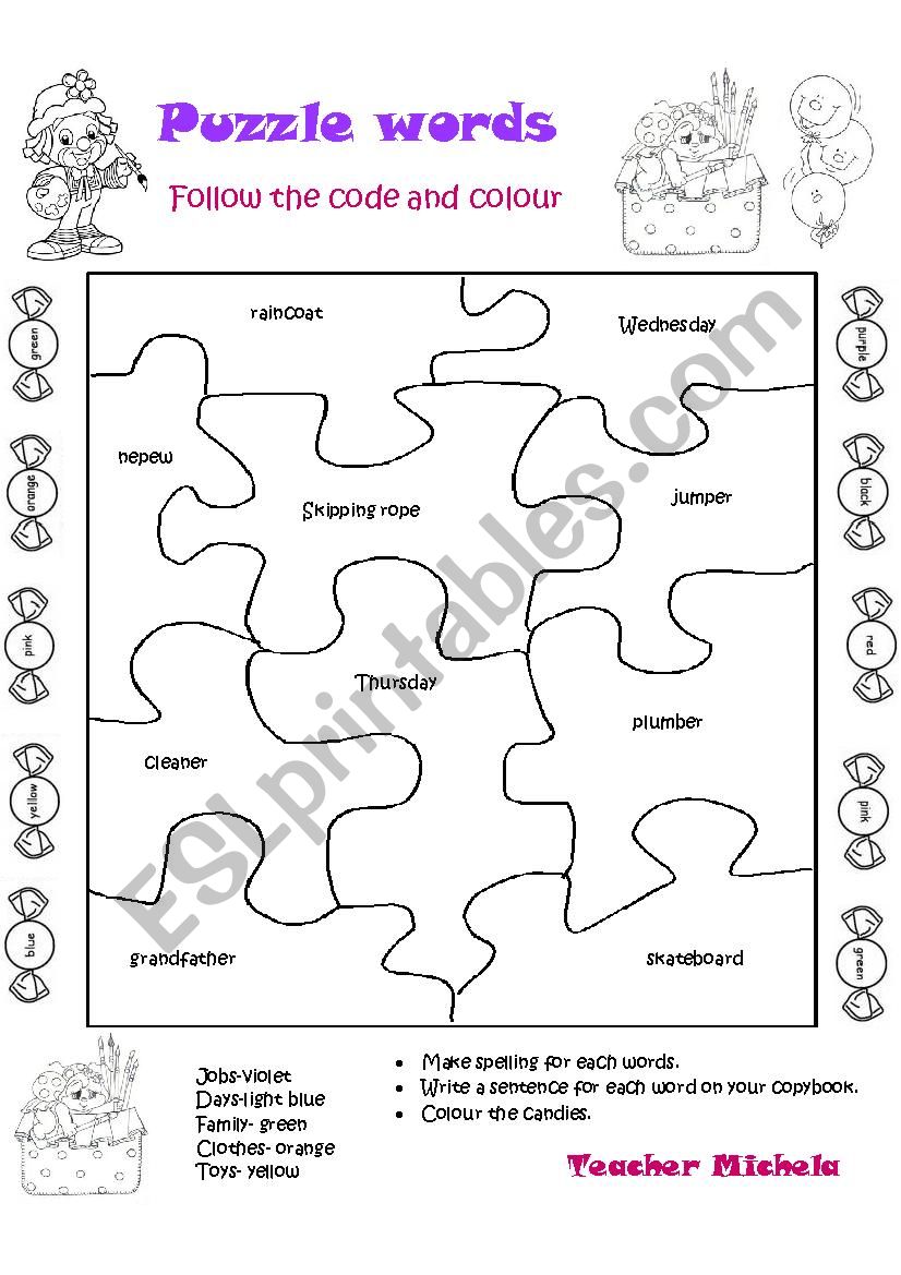 Puzzle words worksheet