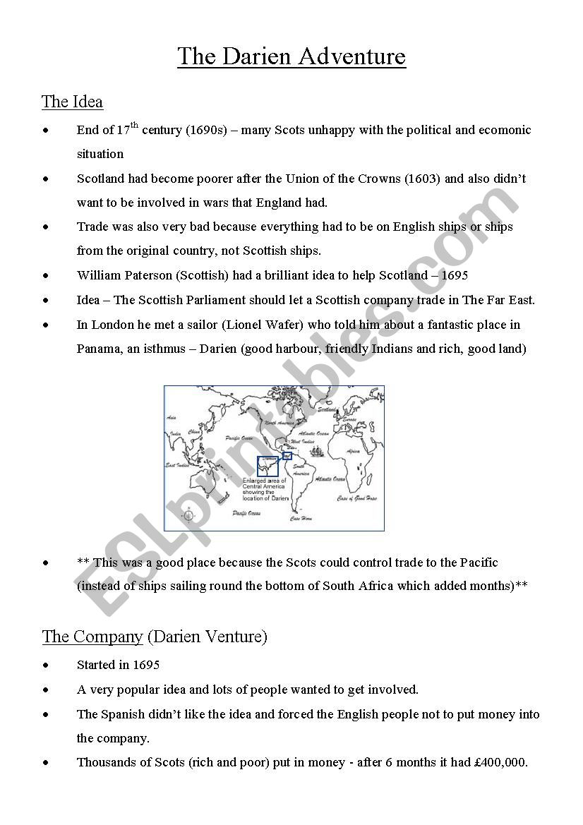 The Darien Adventure worksheet