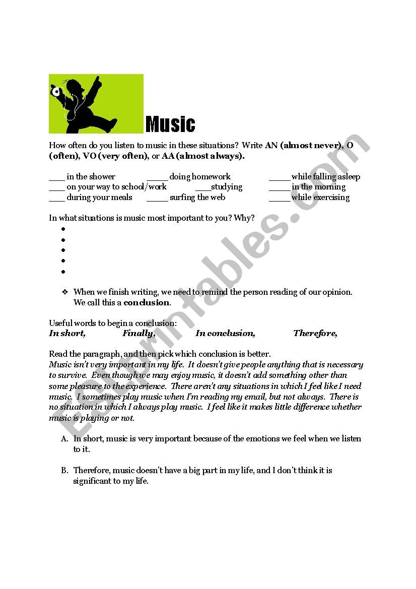 Writing about Music worksheet