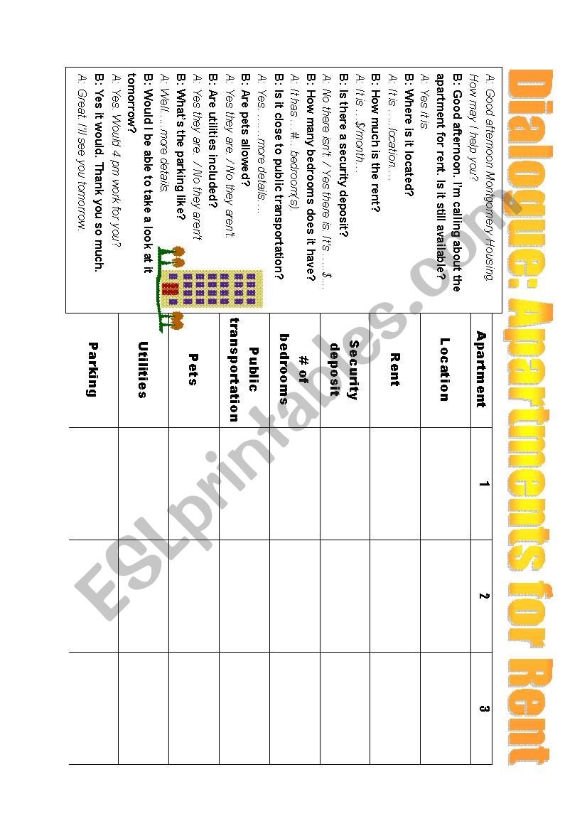 Apartment for Rent worksheet