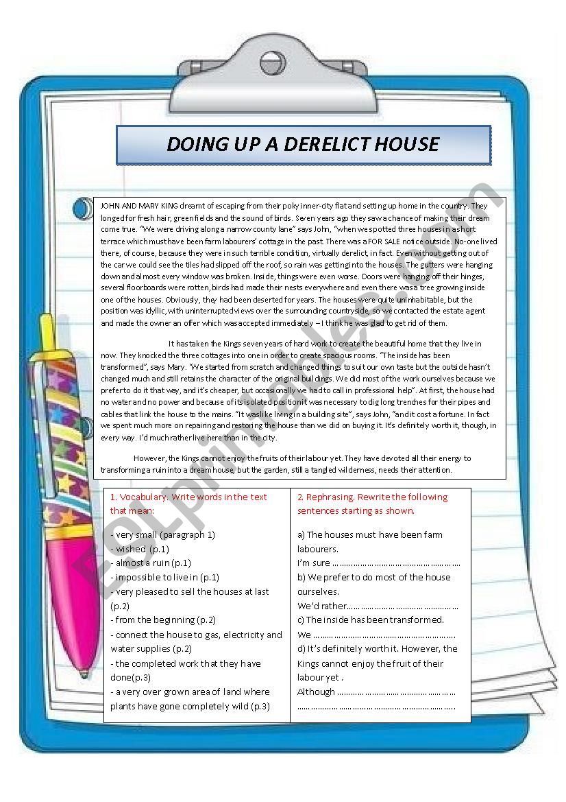 Doing up a Derelict House worksheet
