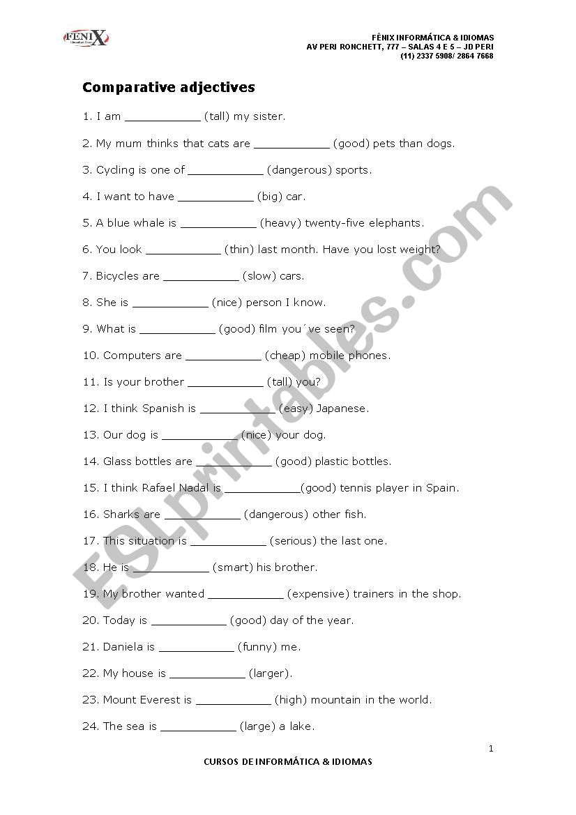 COMPARATIVE ADJECTIVES worksheet