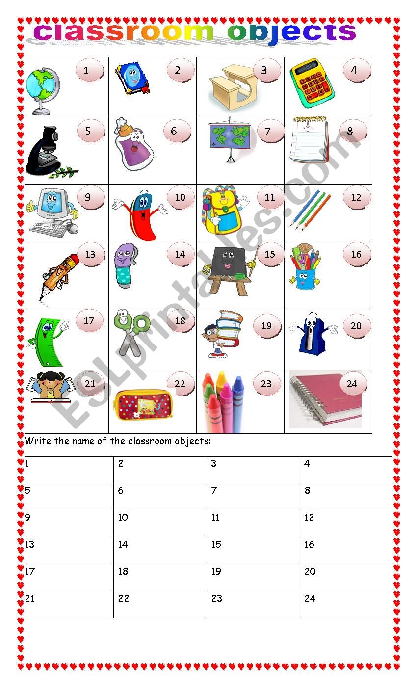 CLASSROOM OBJECTS worksheet