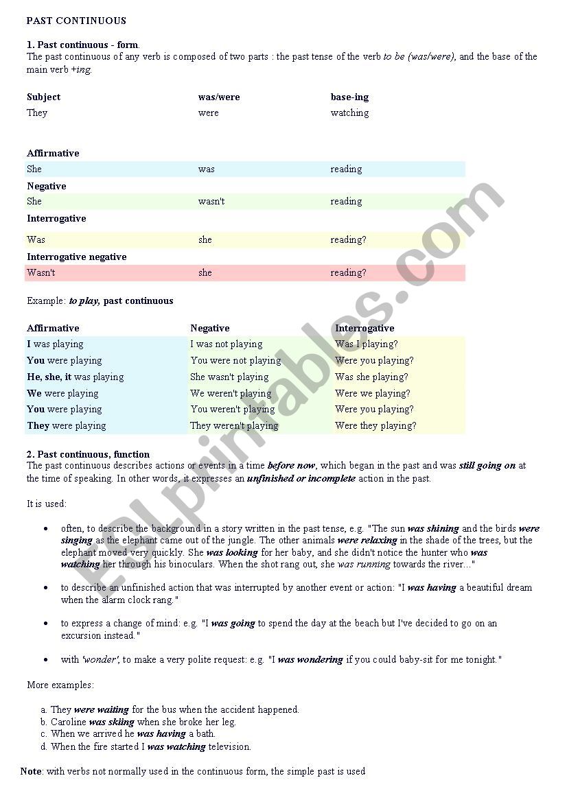 Past countinuous worksheet