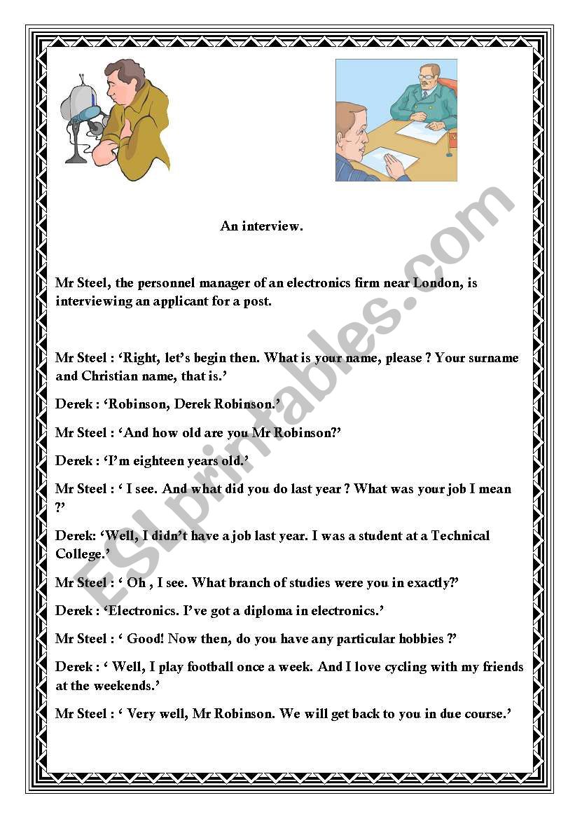 An interview worksheet