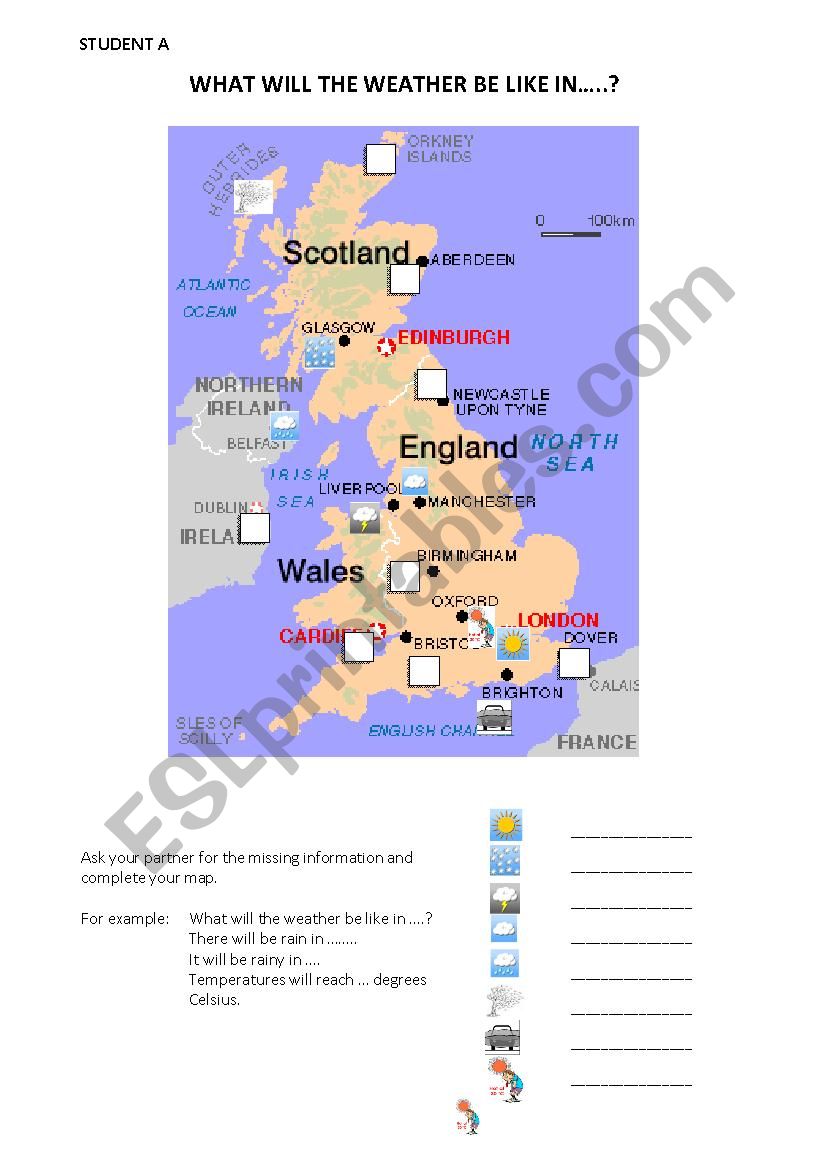 Weatherforecast - pair work worksheet